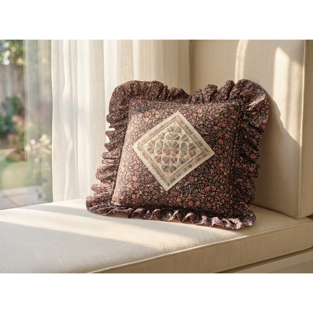 VNT Floral‎ Ruffle Accent Pillow Square Textured Embroidered Decorative Accent